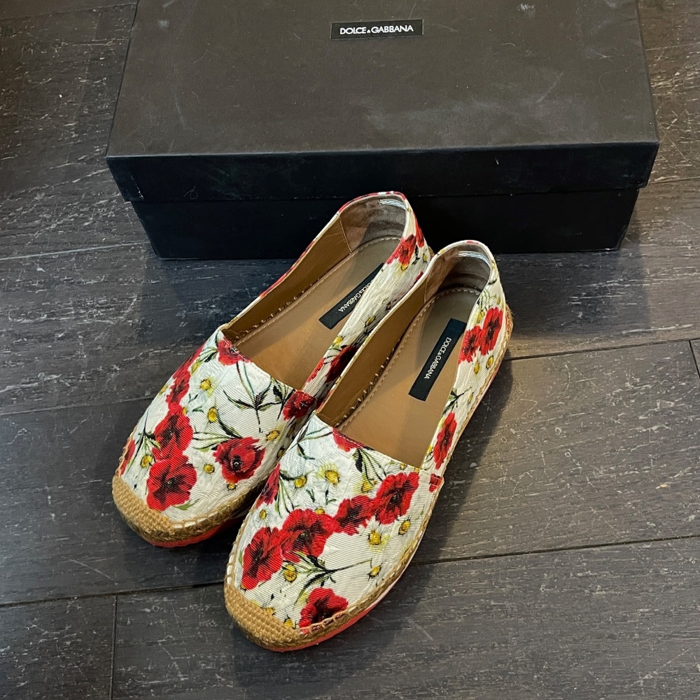 NEW DOLCE & GABBANA woman shoes white red espadrillas loafers mocassins Size 38
